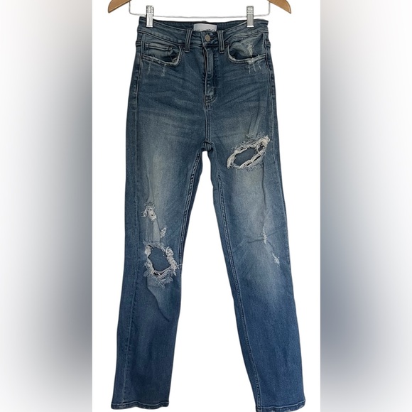 Vervet Denim - Vervet Classic high rise straight leg blue jeans distressed medium wash sz 26